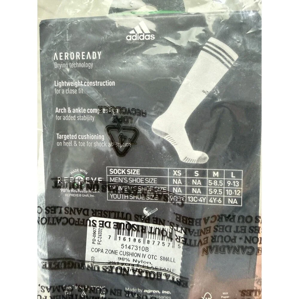 2 Pairs Adidas Soccer Youth Kids Sz 13C-4Y Copa Zone Cushioned Socks White/White
